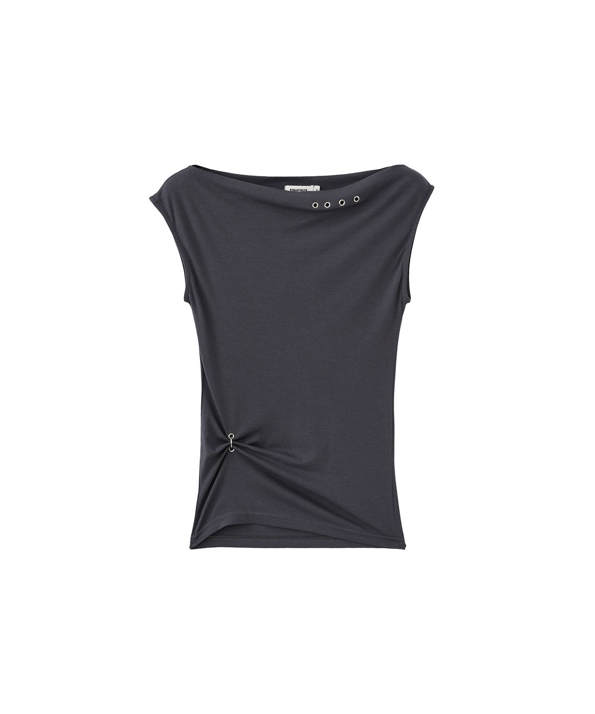 로맨티누어(ROMANTINUER) One-Shoulder Eyelet Sleeveless Top (Charcoal)