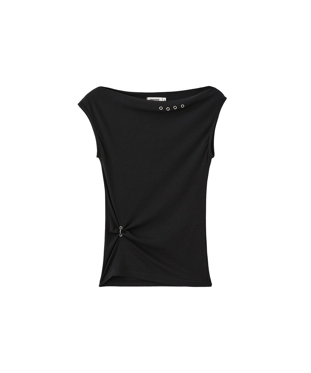 로맨티누어(ROMANTINUER) One-Shoulder Eyelet Sleeveless Top (Black)