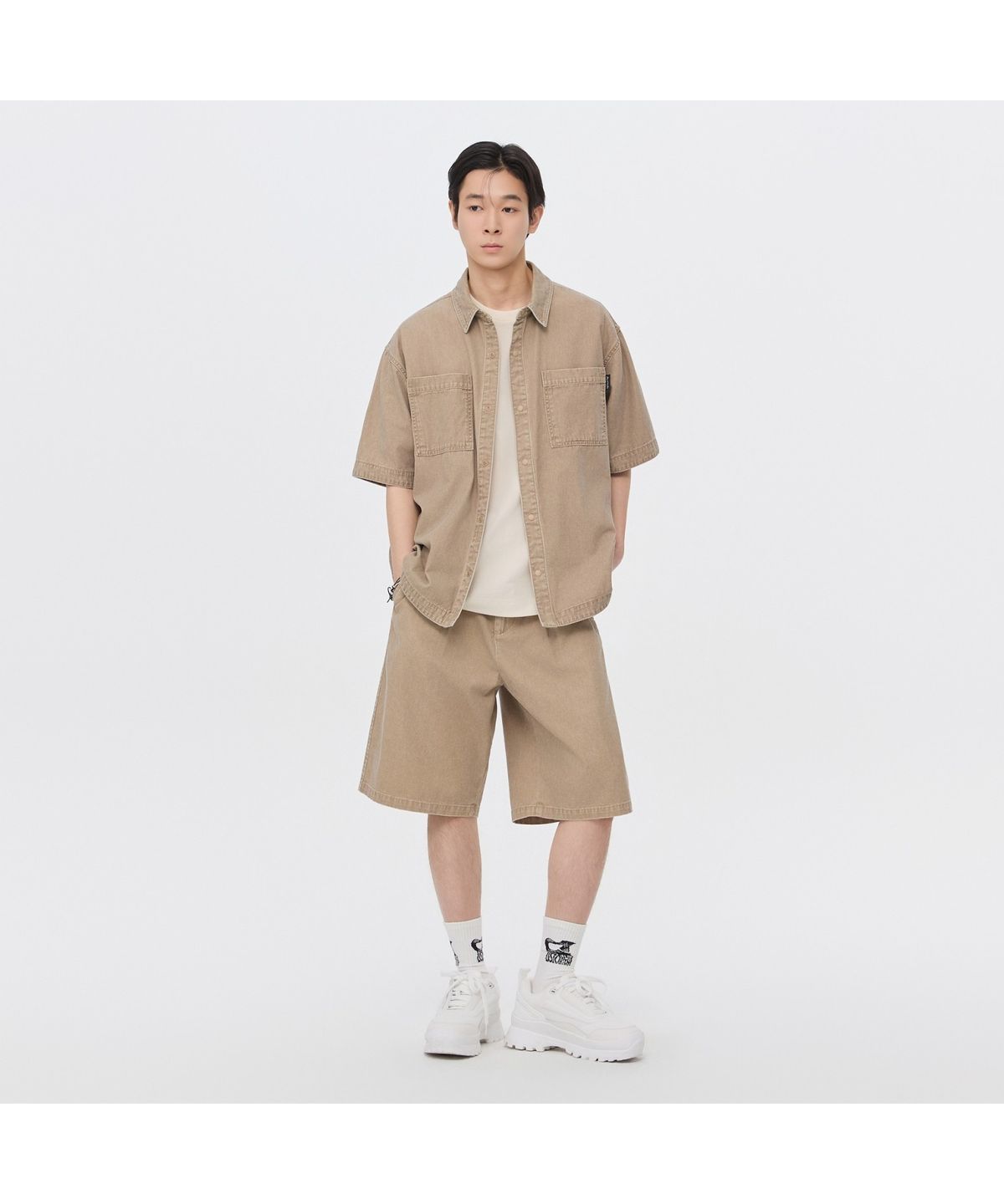 커스텀멜로우(CUSTOMELLOW) [Vincent] Beige Cotton Dyed Shorts CWPAM26491BEX