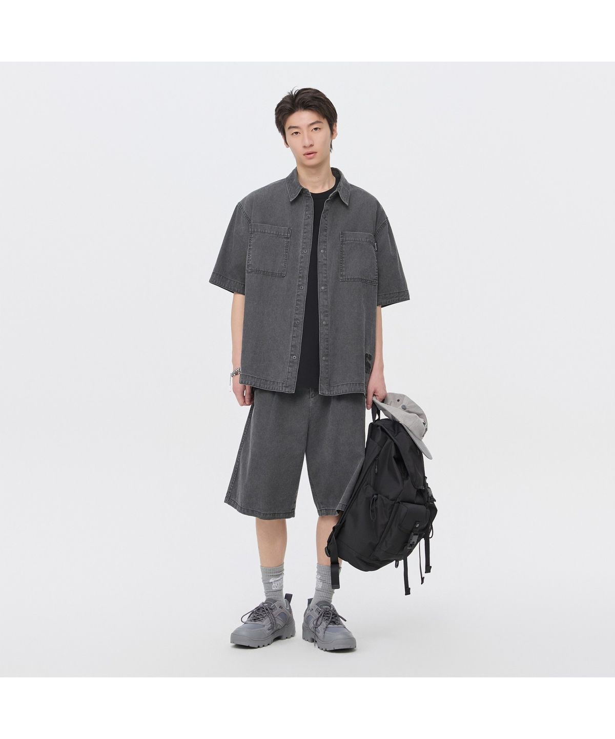 커스텀멜로우(CUSTOMELLOW) [Vincent] Grey Cotton Dyed Shorts CWPAM26491GYD