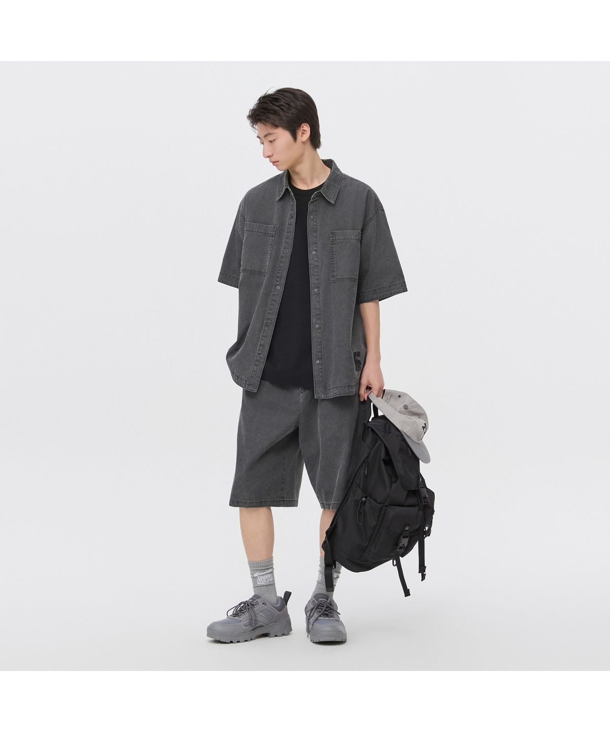 커스텀멜로우(CUSTOMELLOW) [Vincent] Grey Cotton Dyed Shorts CWPAM26491GYD