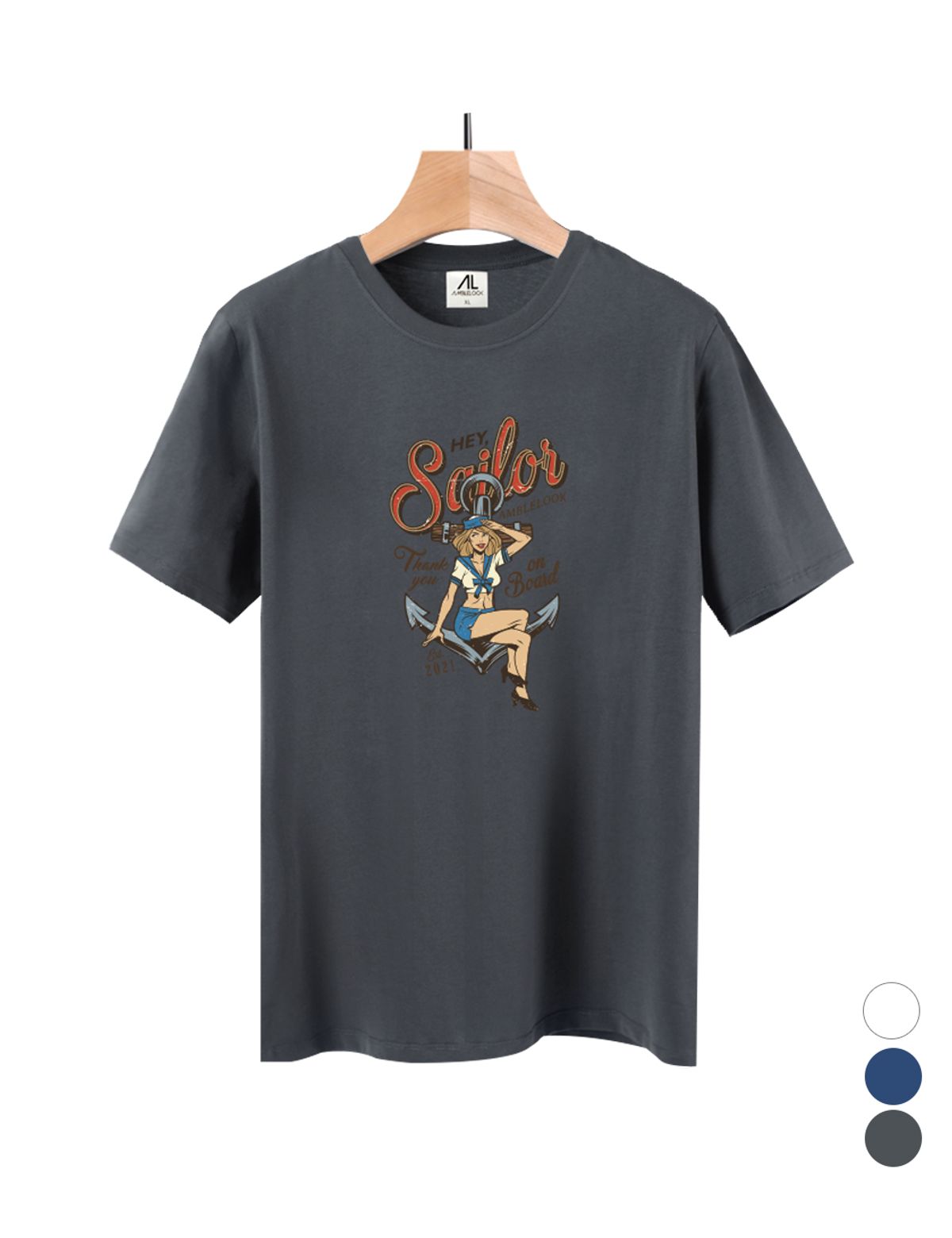 엠블룩(AMBLELOOK) 프리미엄 면스판 반팔티셔츠 헤이걸 (3color)