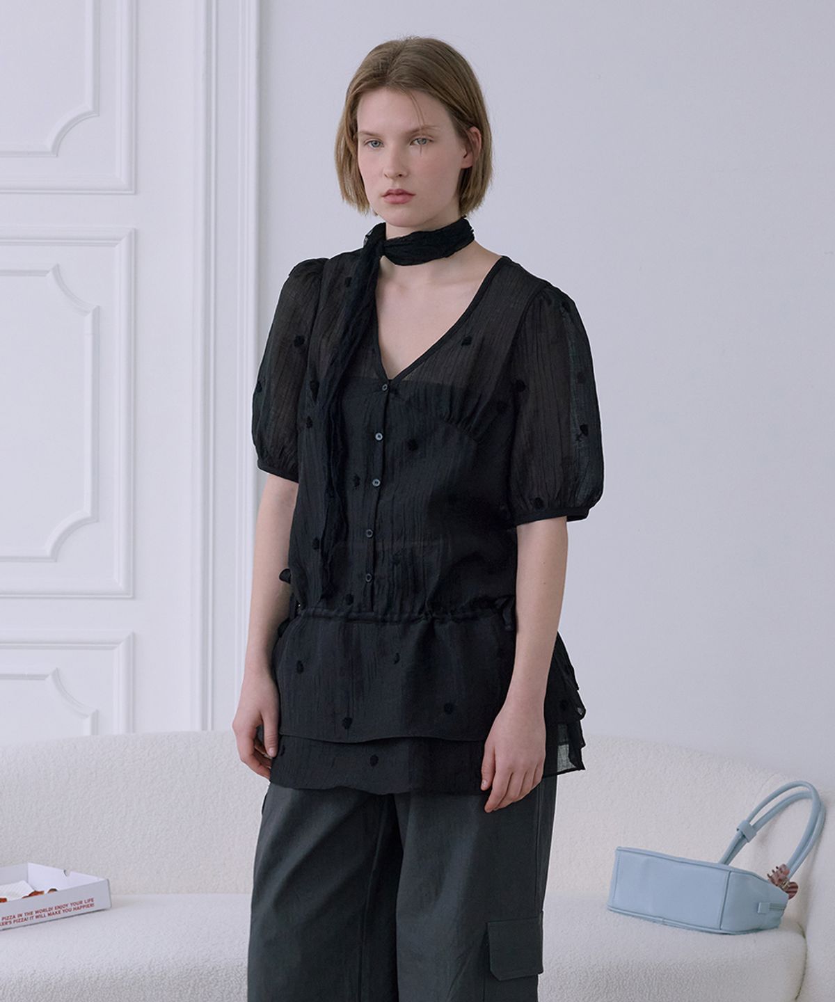 애프터아워즈(AFTERHOURS) FLORAL SHEER LAYERED DRESS (BLACK)