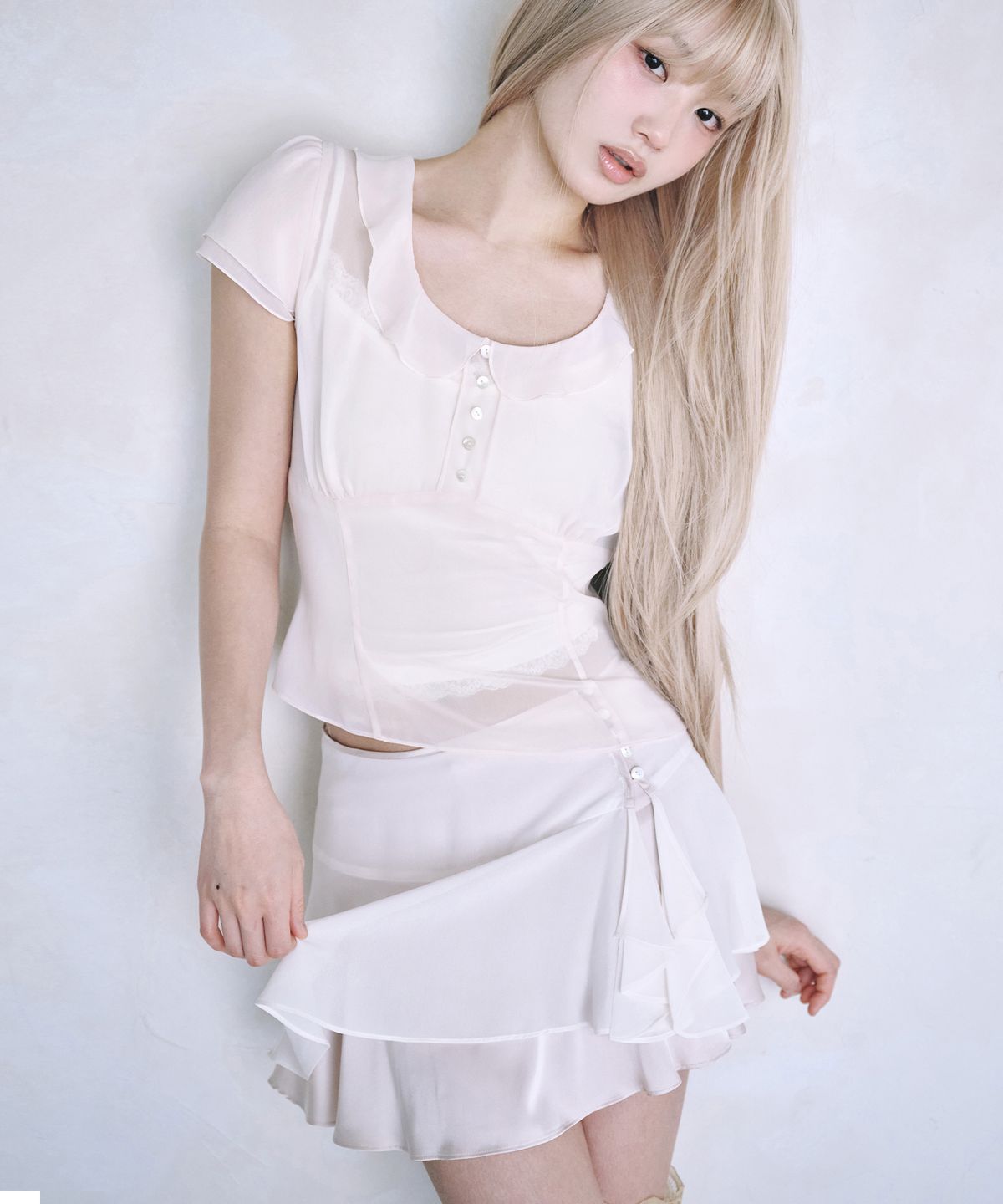 레이즈미야(REISE MIYA) 하나 시어 블라우스 [PEACH PINK]