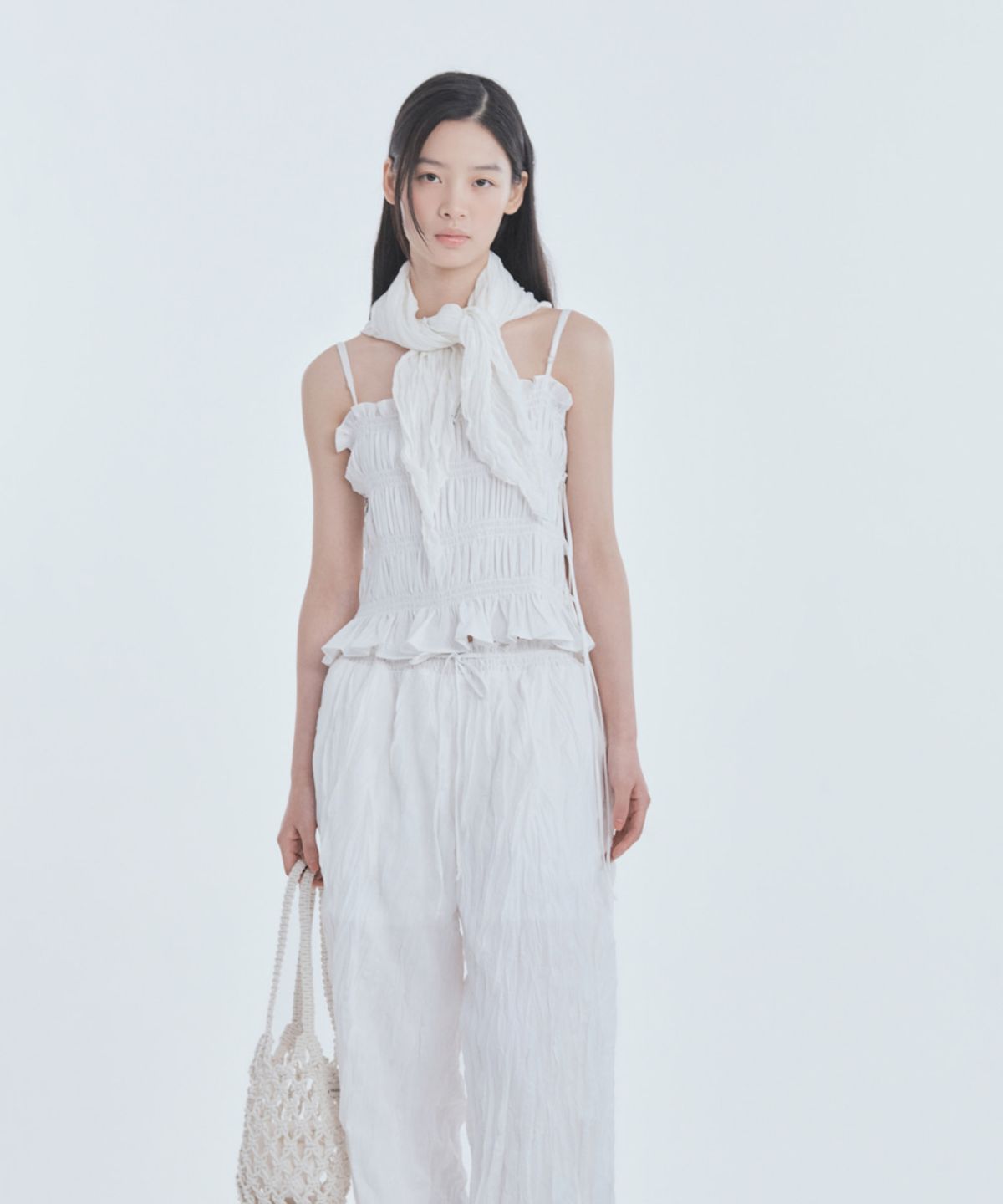 마우솔레움(MAU SOLEUM) Crinkled Sheer Scarf - Ivory CheckBlack Check