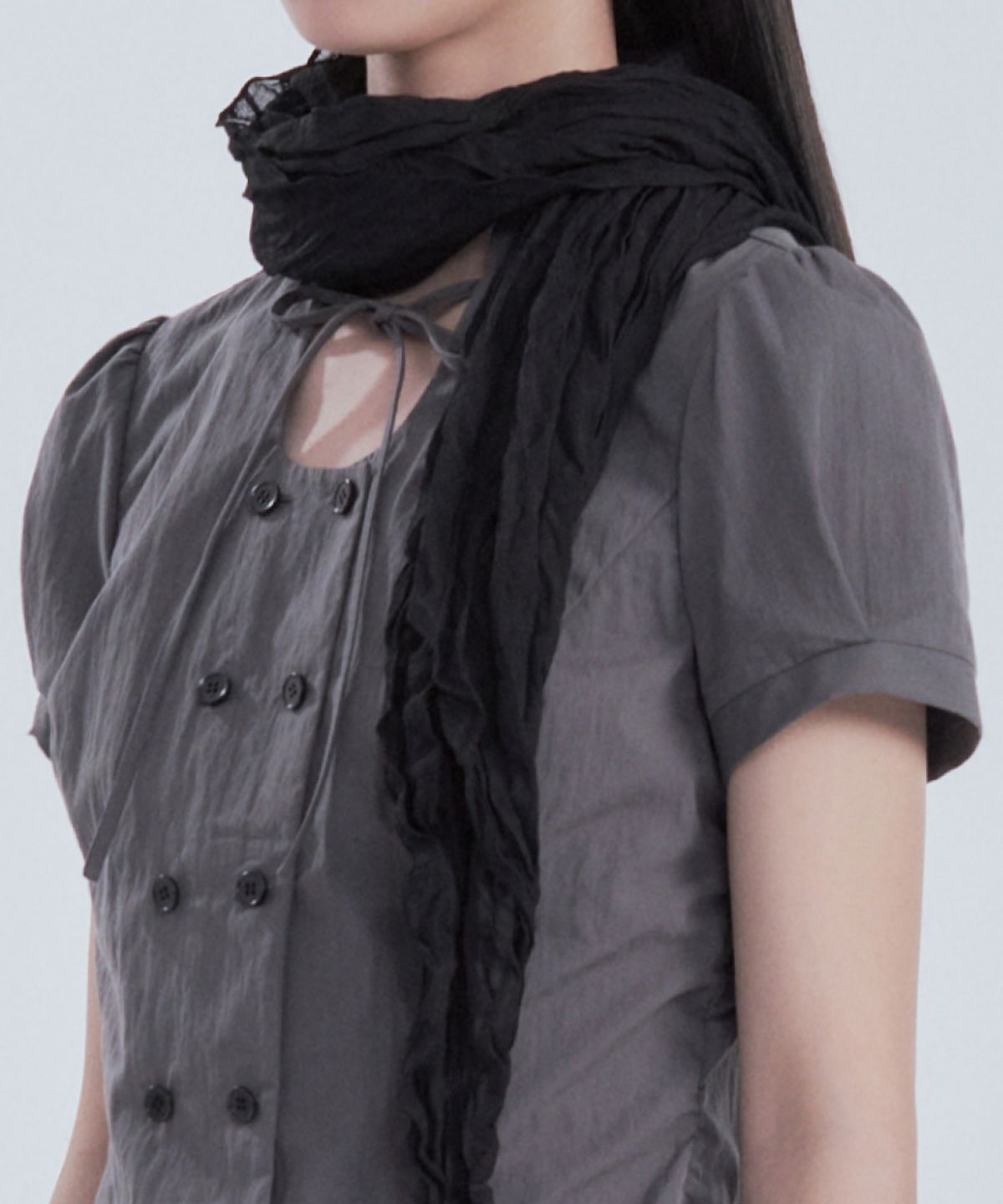 마우솔레움(MAU SOLEUM) Crinkled Sheer Scarf - Ivory CheckBlack Check