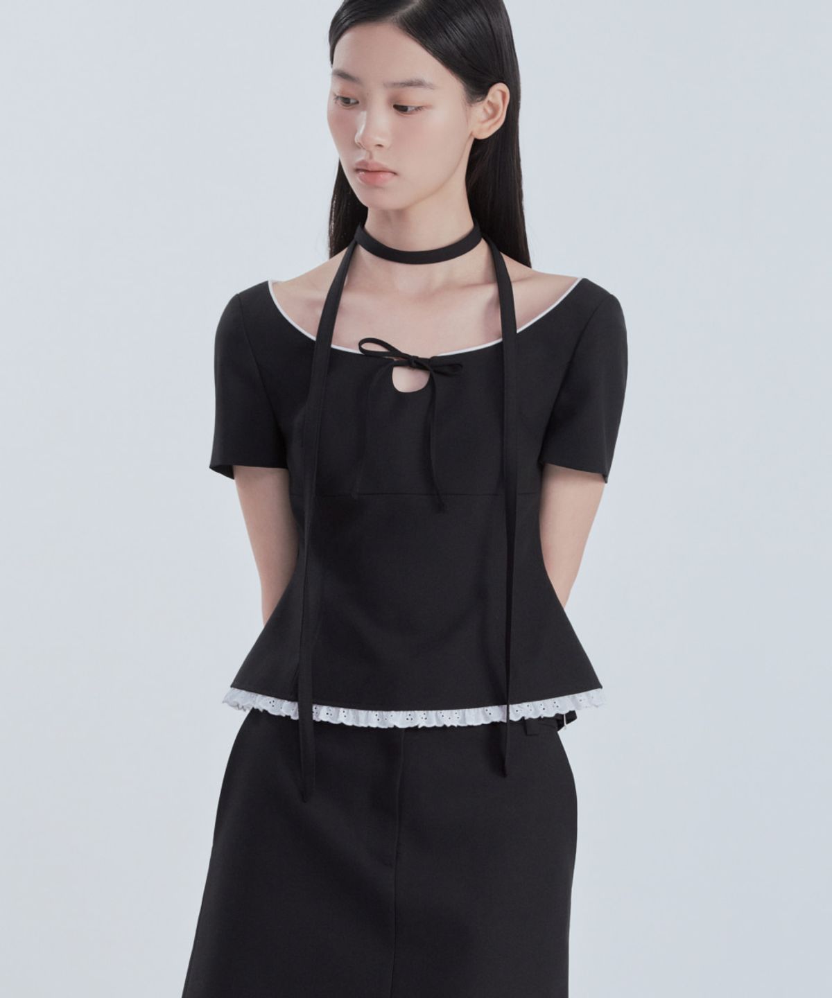 마우솔레움(MAU SOLEUM) Eileen Laced Suit Blouse Top - Black