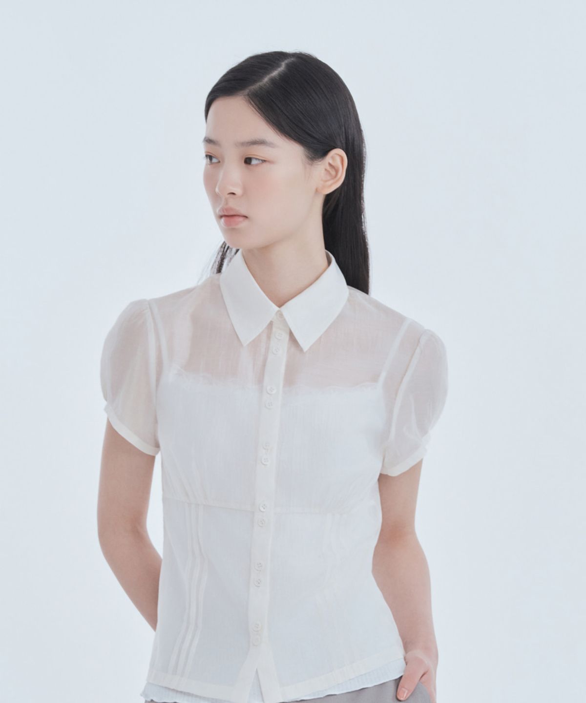 마우솔레움(MAU SOLEUM) Sheer Classic Blouse - Ivory