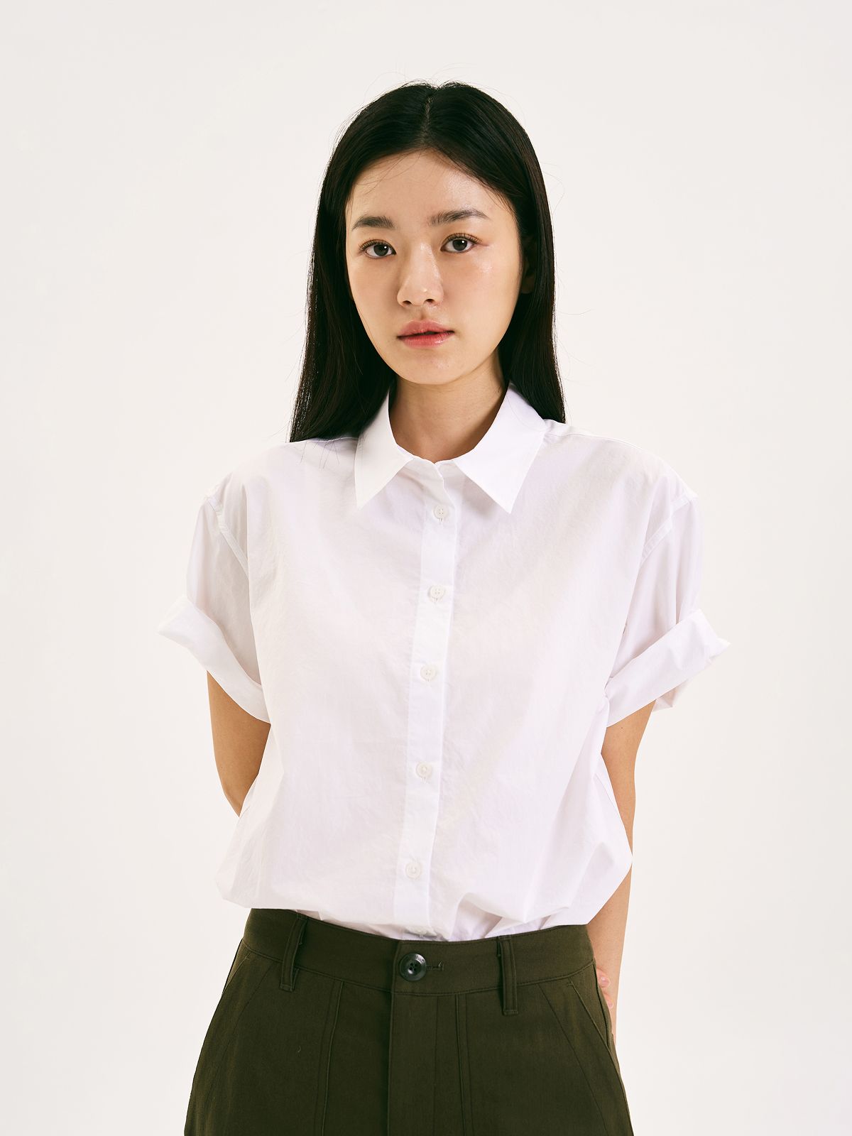 해브해드(HAVEHAD) 롤 슬리브 셔츠 (화이트)