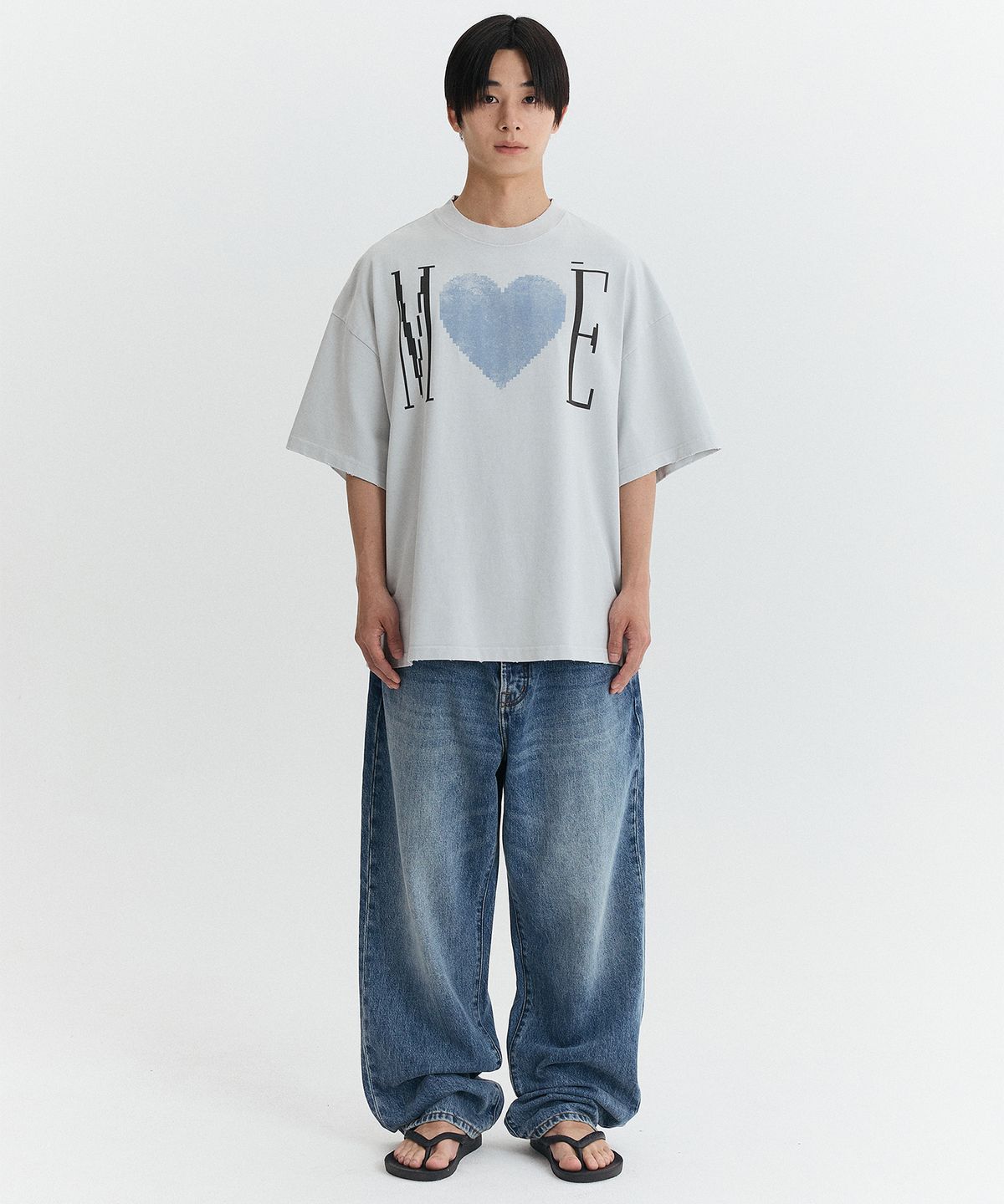마티레(MTTIRÉ) MÉ VINTAGE HEART OVERSIZED T-SHIRT / LIGHT GRAY