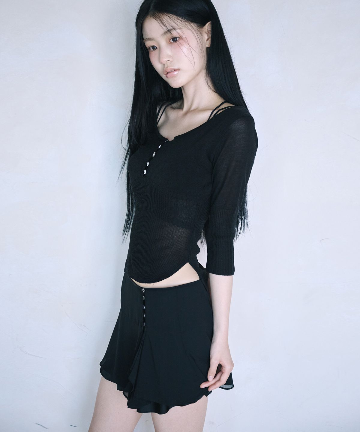 레이즈미야(REISE MIYA) 릴리 쉬폰 미니 스커트 [BLACK]