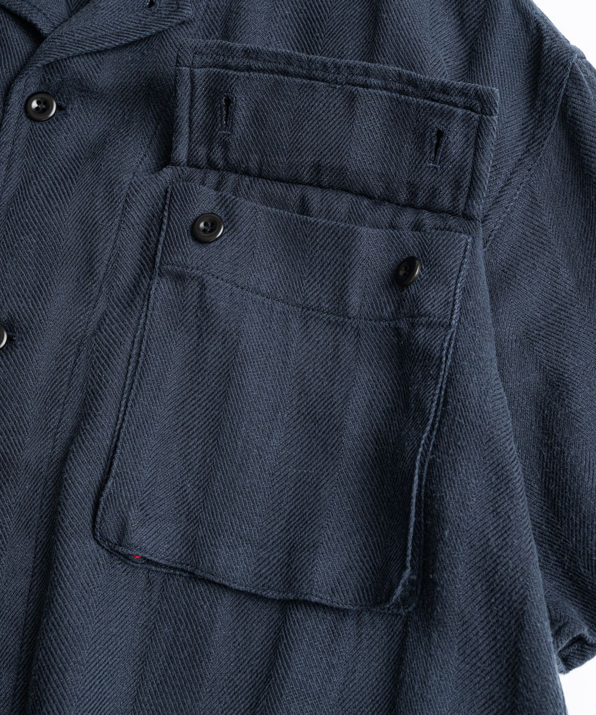 비헤비어(BEHEAVYER) DYED HBT LINEN M43 1/2 SHIRTS navy