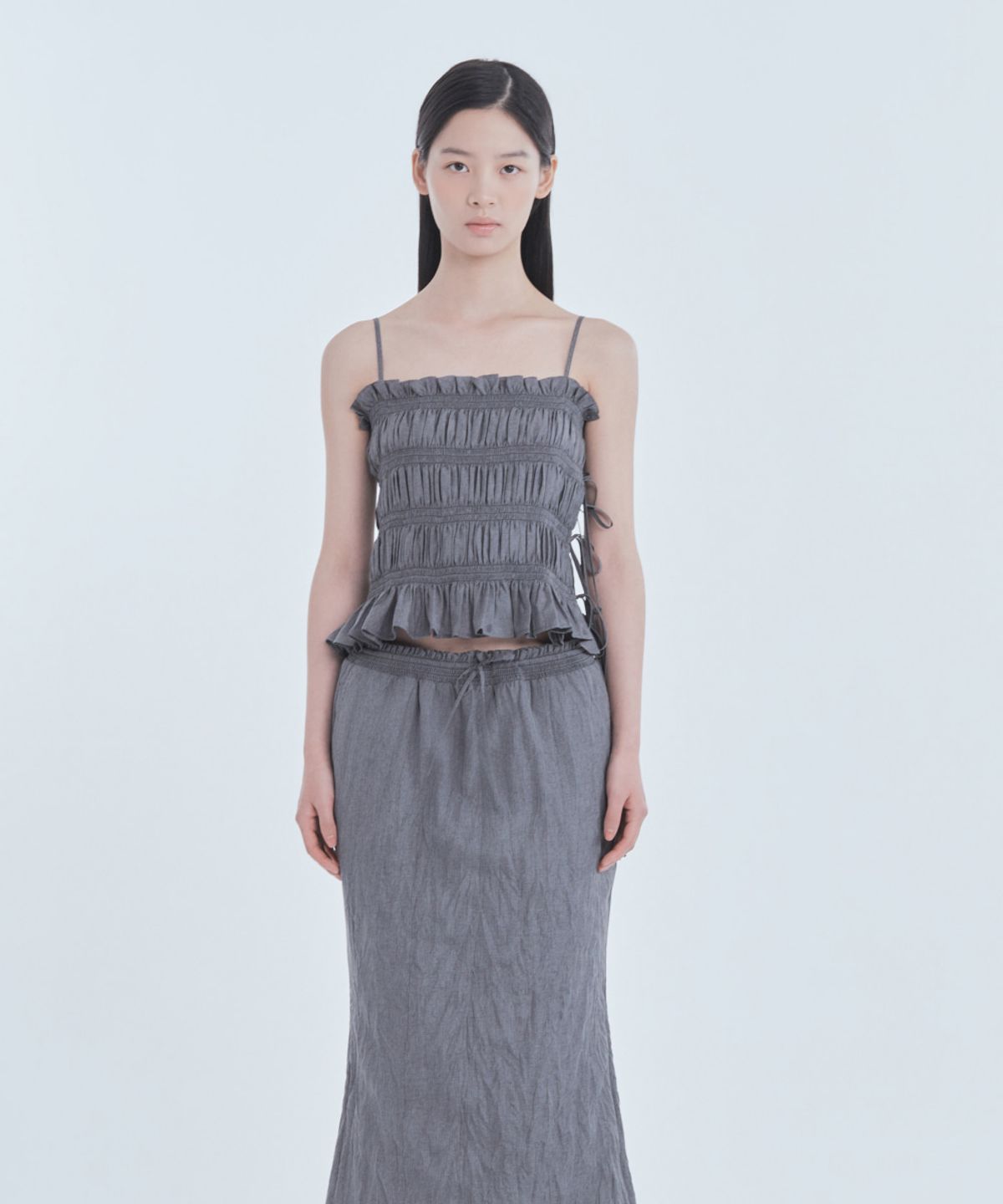 마우솔레움(MAU SOLEUM) Marae Smocked Waist Skirt - Grey