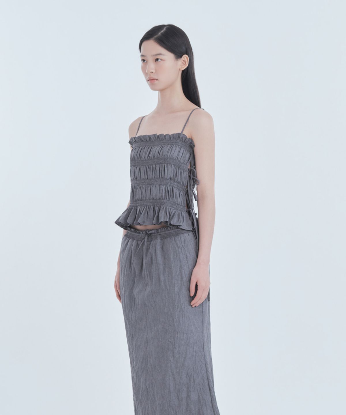 마우솔레움(MAU SOLEUM) Marae Smocked Waist Skirt - Grey