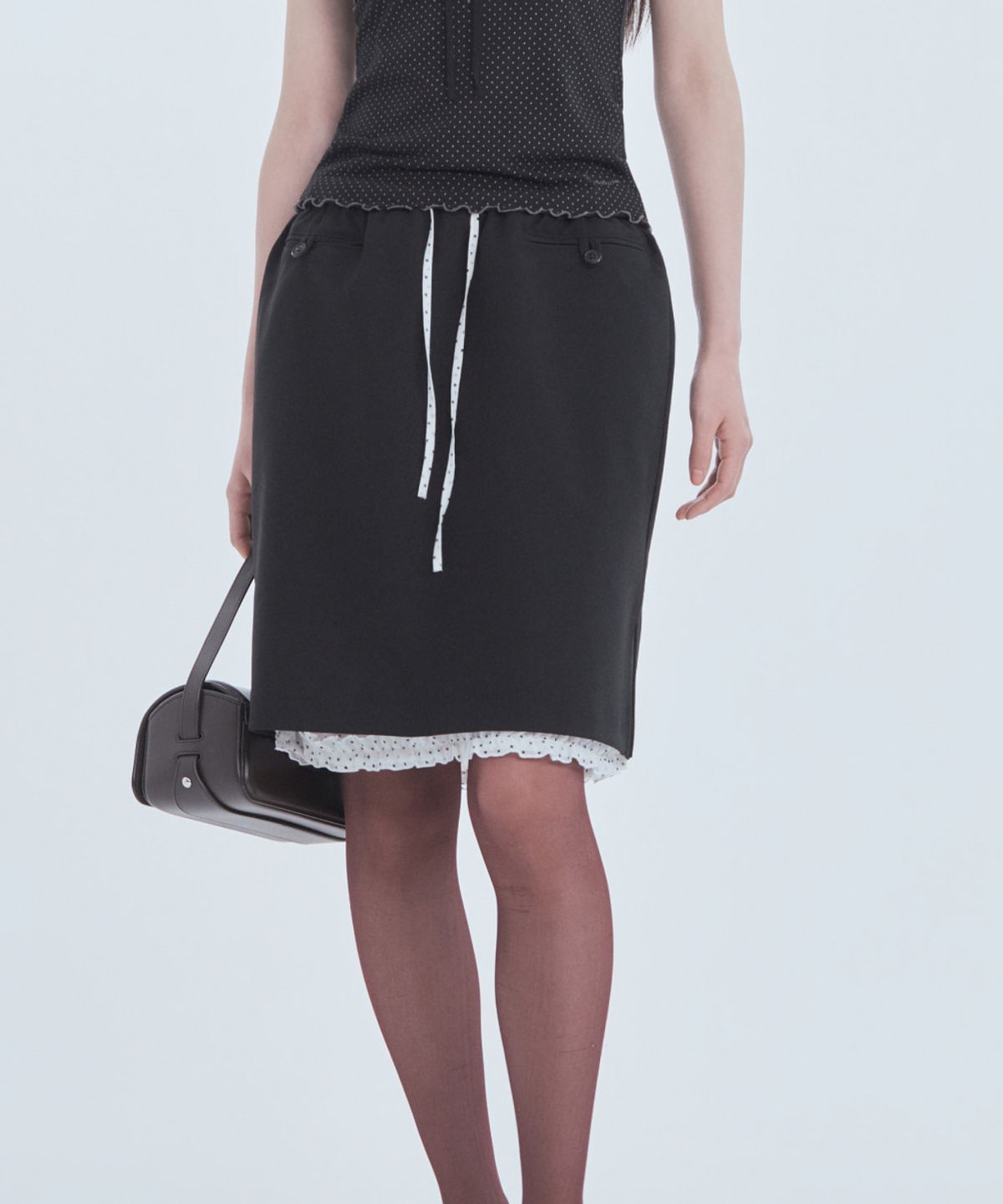 마우솔레움(MAU SOLEUM) Dot Frill Layered Skirt - Black