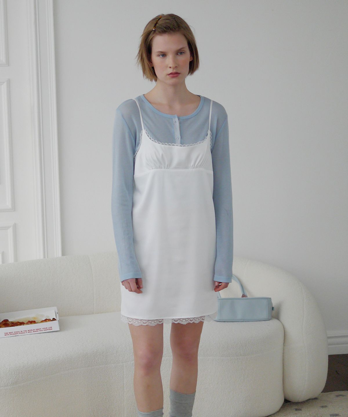 애프터아워즈(AFTERHOURS) LACE SLIP MINI DRESS (WHITE)