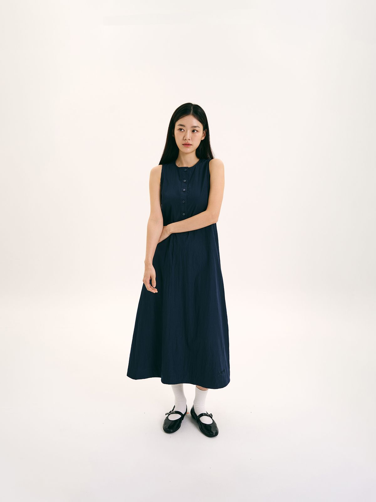 해브해드(HAVEHAD) 버튼 맥시 드레스 (네이비)