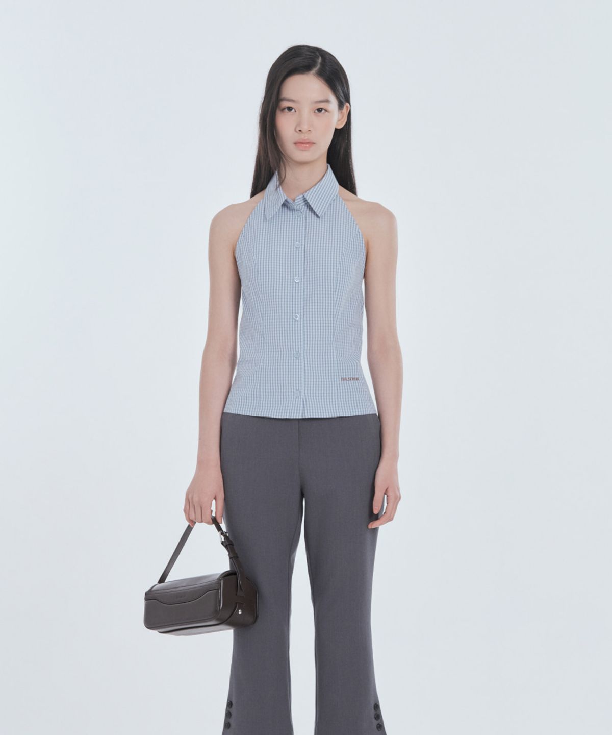 마우솔레움(MAU SOLEUM) Emma Side Slit Button Capri Pants - Grey