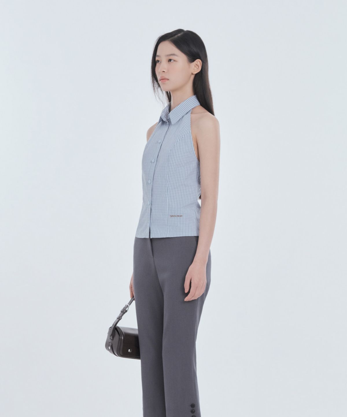 마우솔레움(MAU SOLEUM) Emma Side Slit Button Capri Pants - Grey