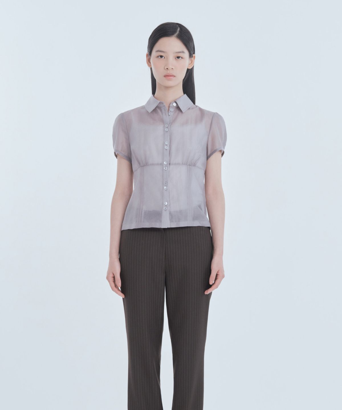 마우솔레움(MAU SOLEUM) Emma Tailored Semi Bootcut Slacks - Brown Stripe