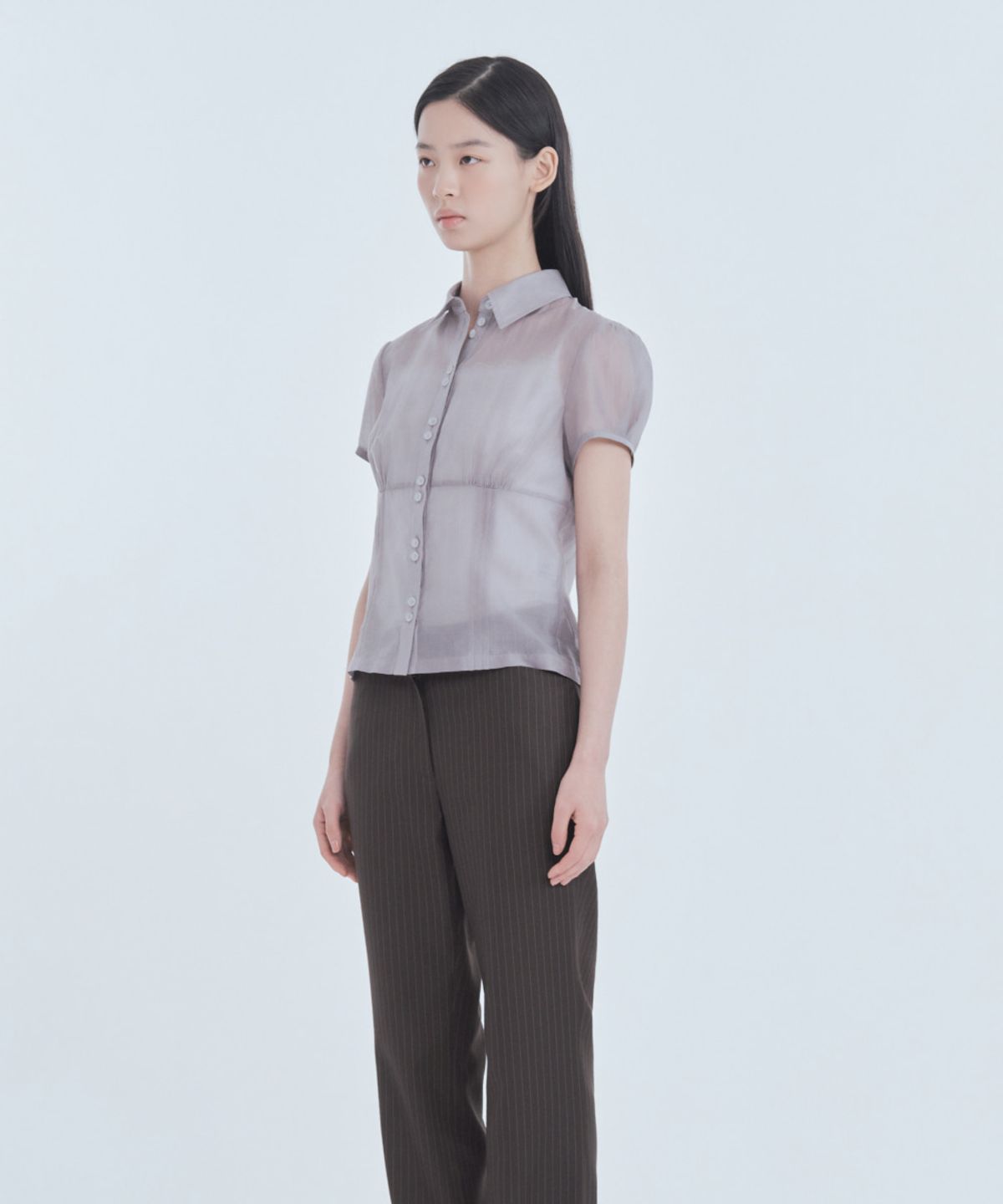 마우솔레움(MAU SOLEUM) Emma Tailored Semi Bootcut Slacks - Brown Stripe