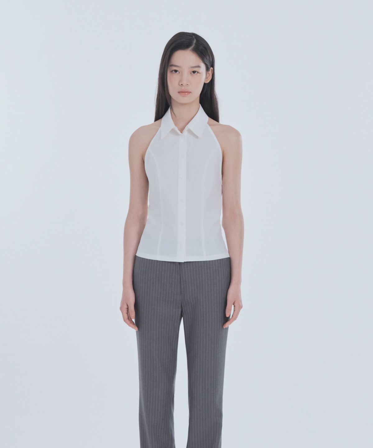 마우솔레움(MAU SOLEUM) Emma Tailored Semi Bootcut Slacks - Grey Stripe