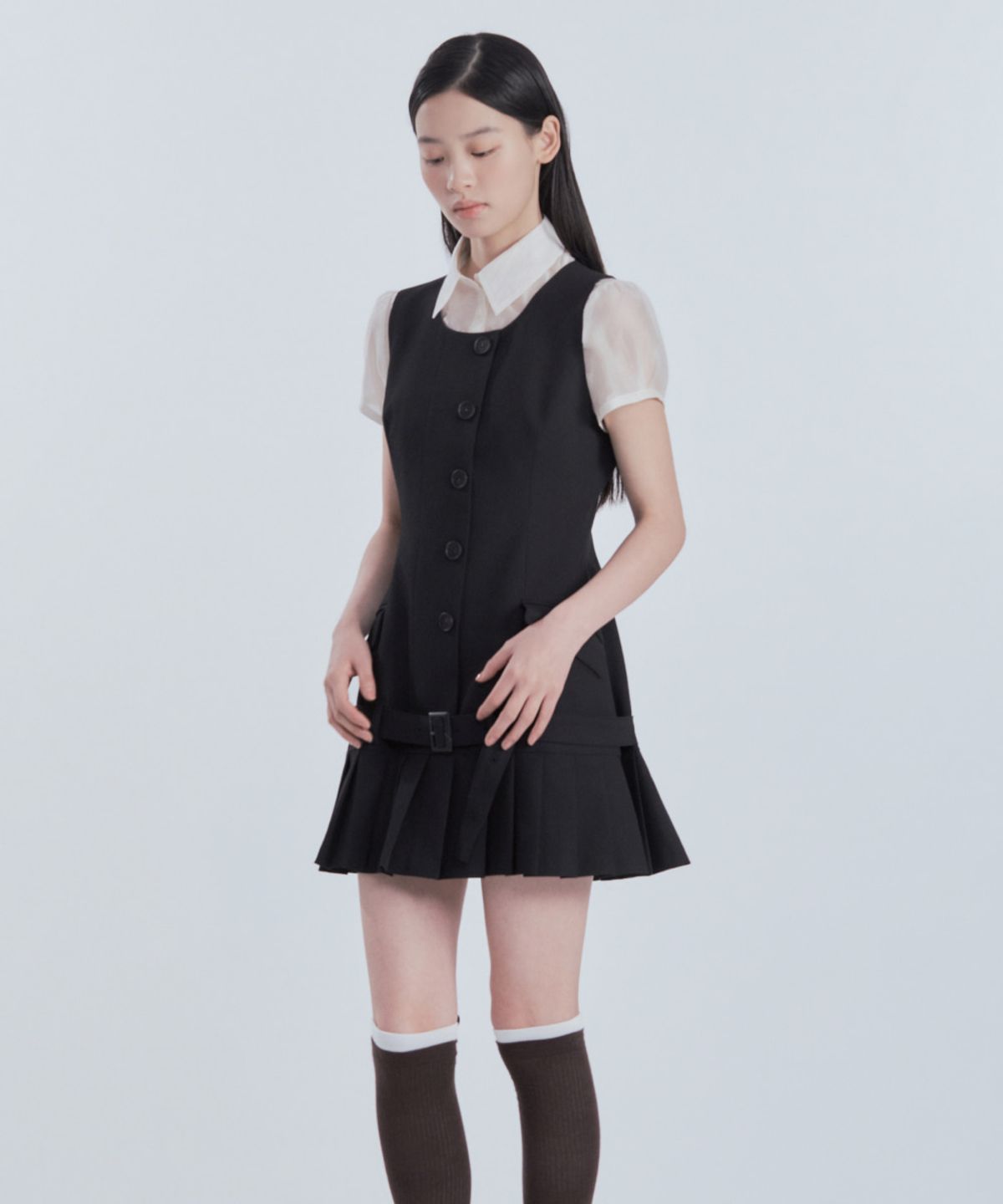 마우솔레움(MAU SOLEUM) Sleeveless Pleated Suit Dress - Dark Navy