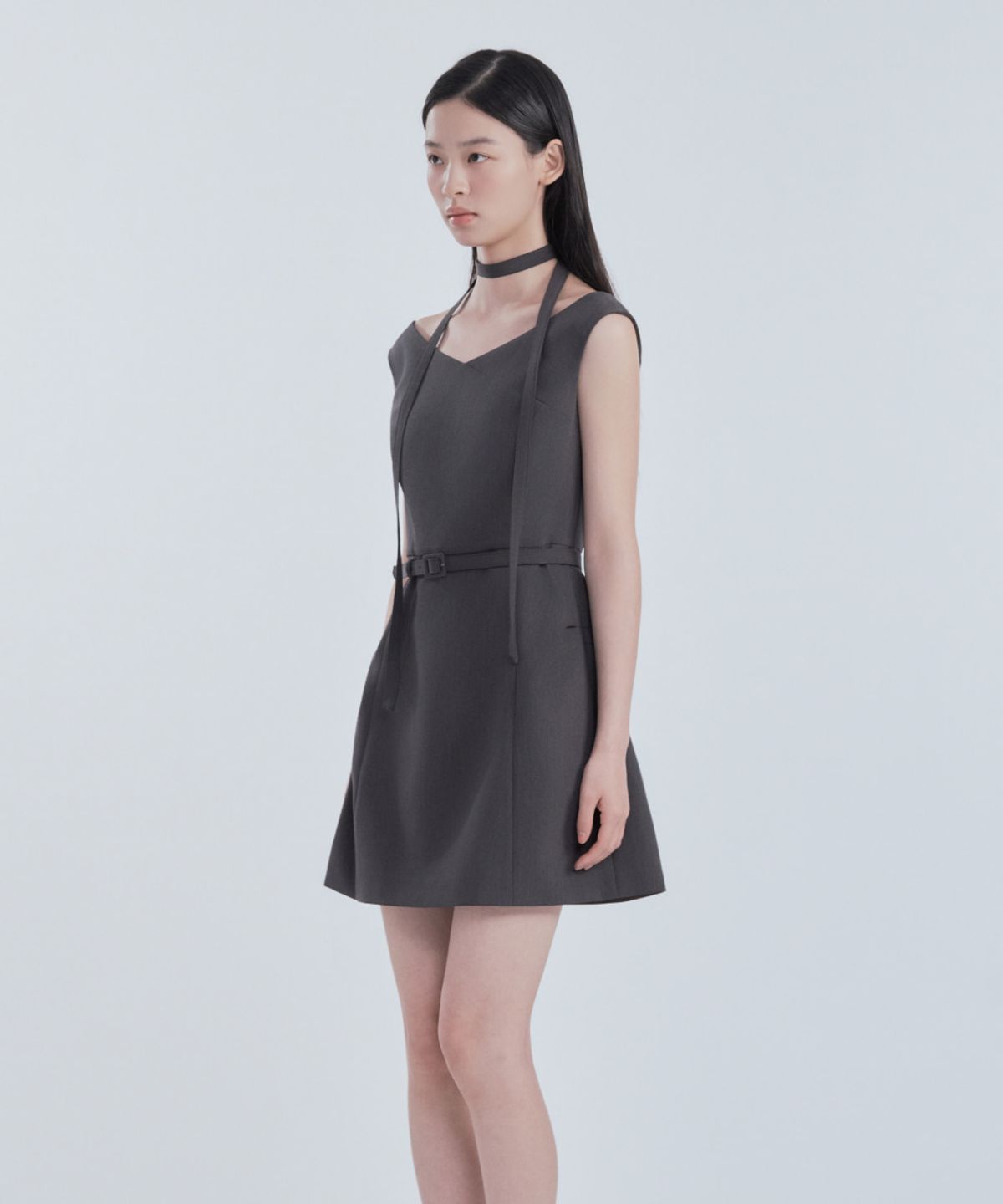 마우솔레움(MAU SOLEUM) Sienna Semi Off-Shoulder Mini Dress - Charcoal