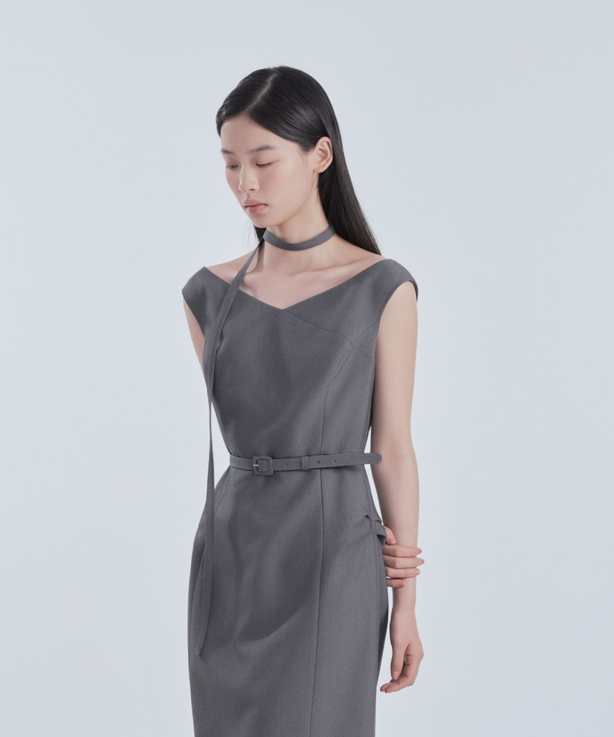 마우솔레움(MAU SOLEUM) Sienna Semi Off-Shoulder Maxi Dress - Grey