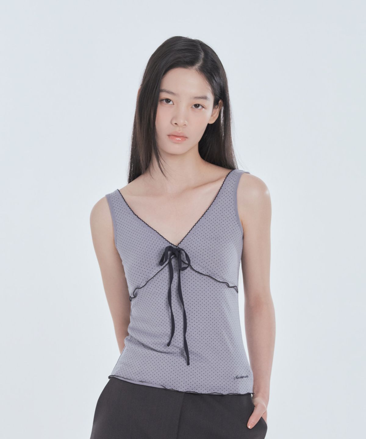 마우솔레움(MAU SOLEUM) Dot Ribbon Top - Grey