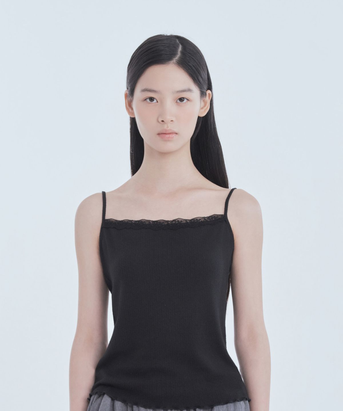 마우솔레움(MAU SOLEUM) Lace Jersey Cami Top - Black