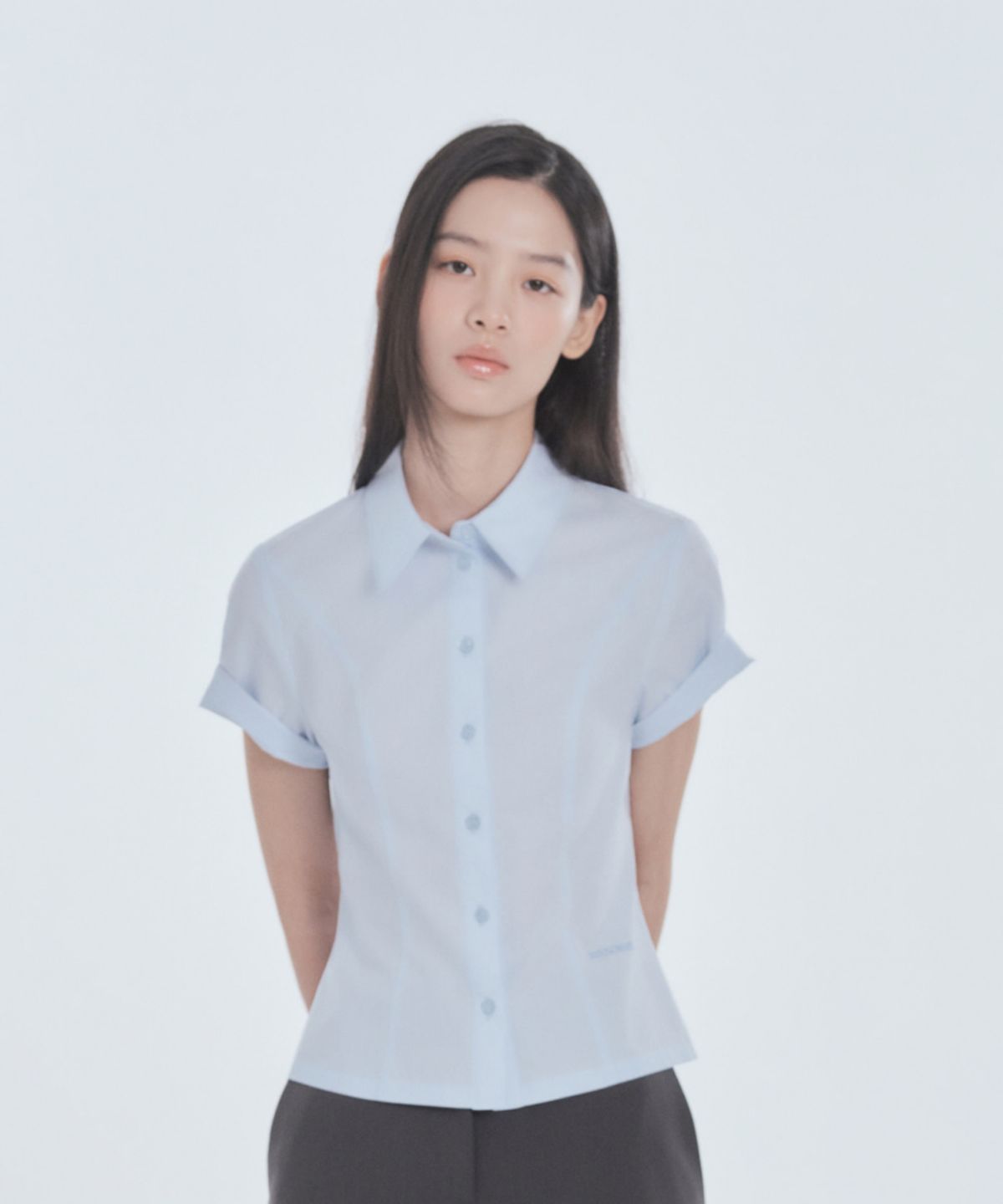 마우솔레움(MAU SOLEUM) Half-Sleeve Tailored Shirt - Sky Blue