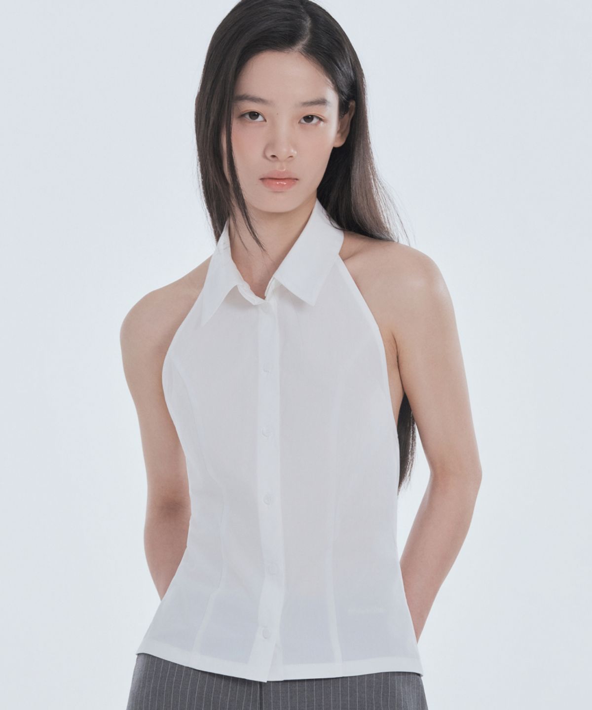 마우솔레움(MAU SOLEUM) Two-Way Collar Halter Shirt - White