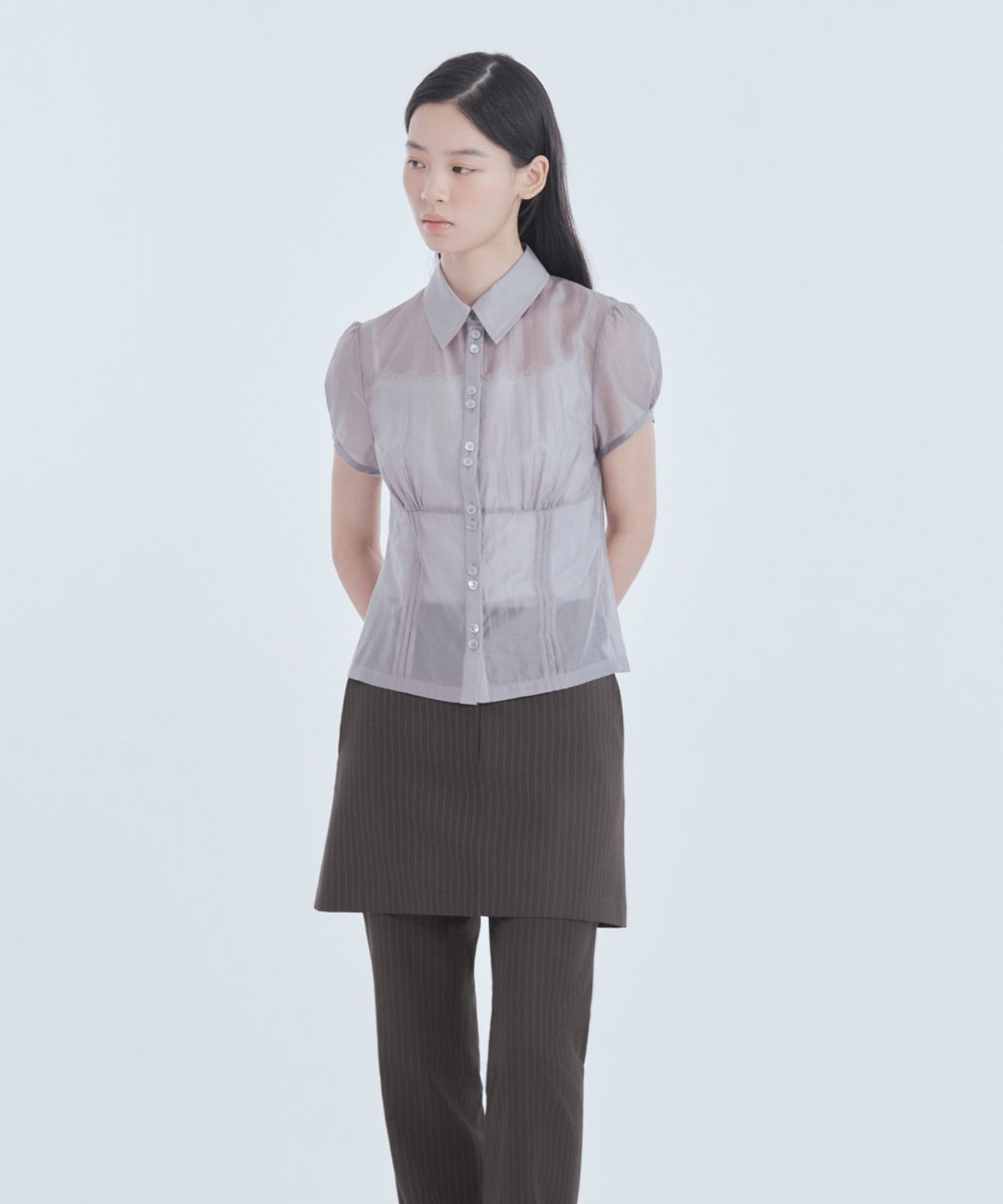 마우솔레움(MAU SOLEUM) Mila Waist A-Line Skirt - Brown Stripe