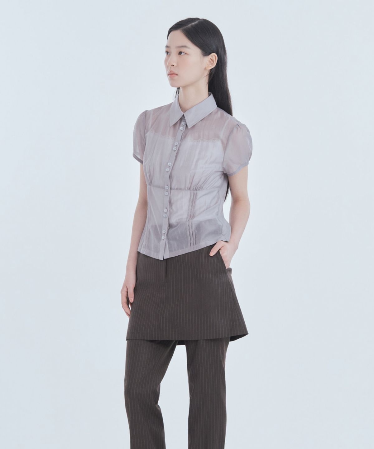 마우솔레움(MAU SOLEUM) Mila Waist A-Line Skirt - Brown Stripe