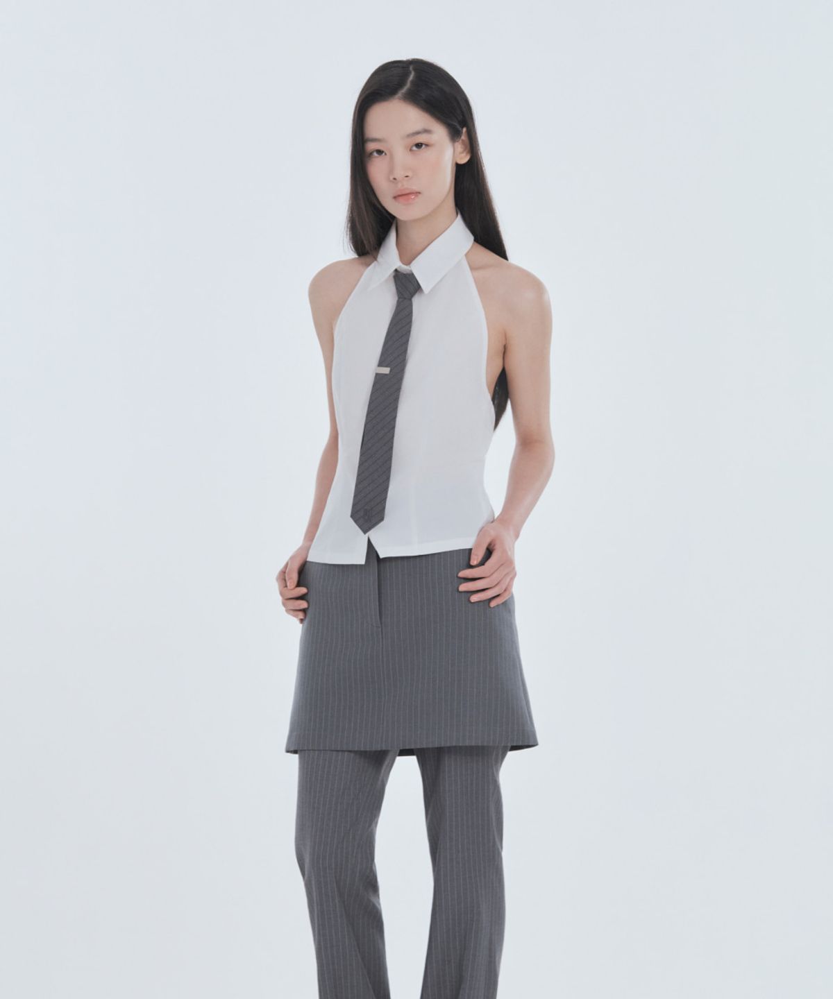 마우솔레움(MAU SOLEUM) Mila Waist A-Line Skirt - Grey Stripe