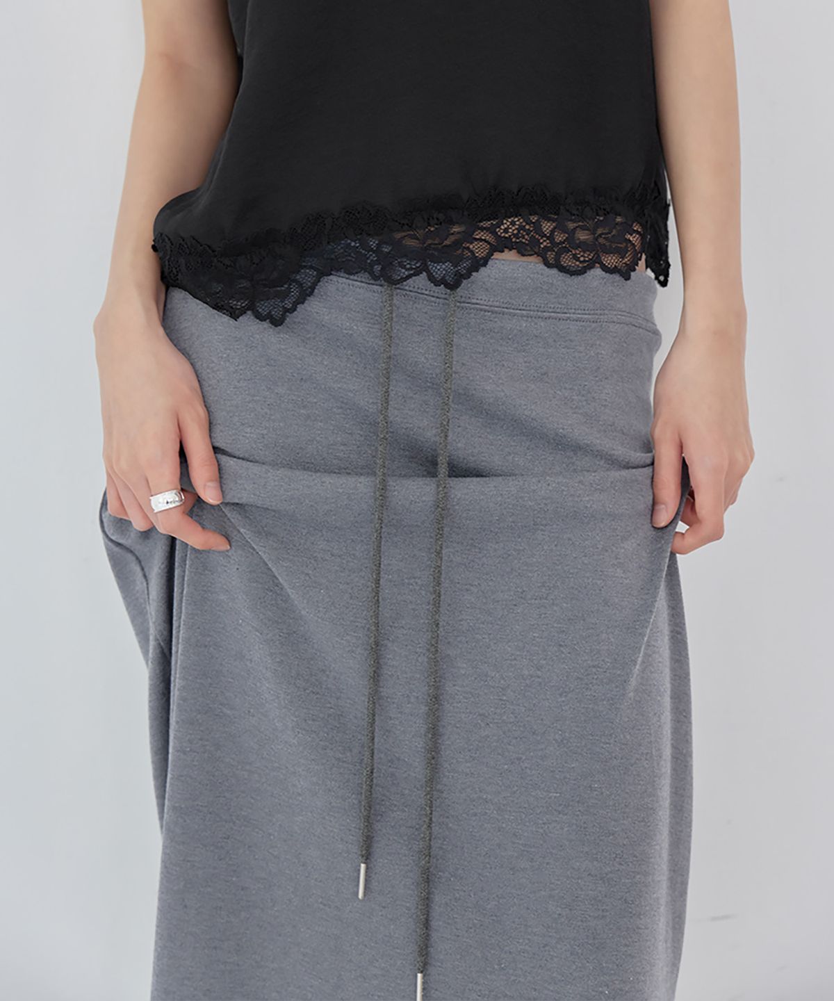 런던다다(LONDONDADA) Soft Jersey Maxi Skirt, CHARCOAL