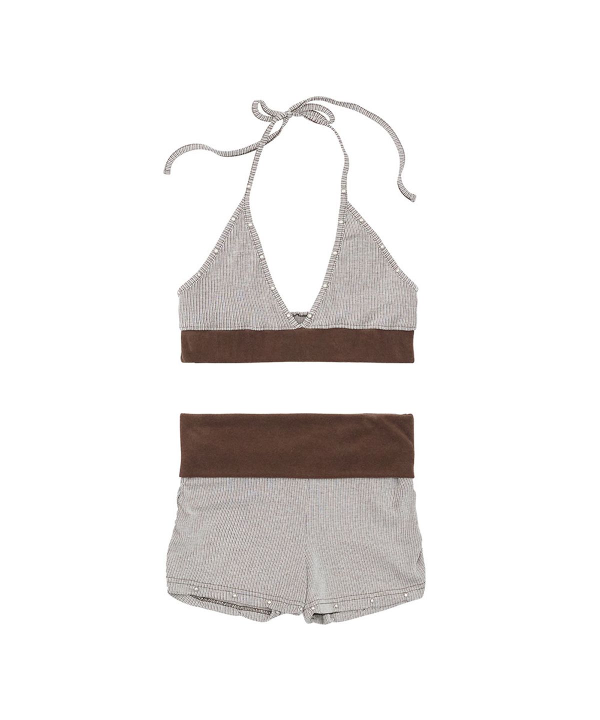 노 엑스트라 터치(NO EXTRA TOUCH) Studded Stripe Halter Easy Setup (Brown) / 26SMSET001BR