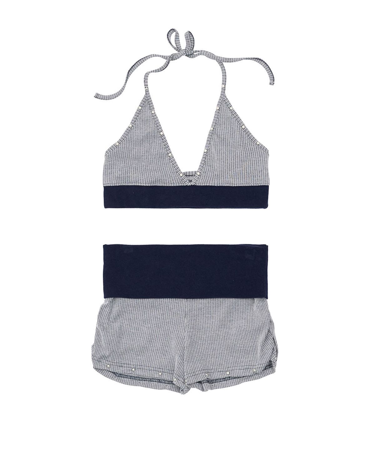 노 엑스트라 터치(NO EXTRA TOUCH) Studded Stripe Halter Easy Setup (Navy) / 26SMSET001NA