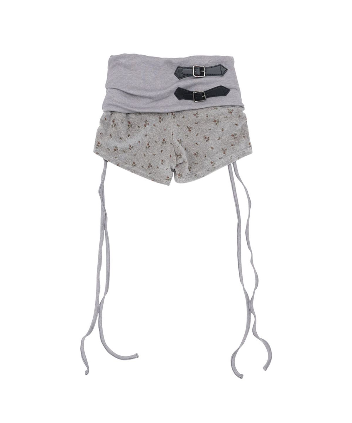 노 엑스트라 터치(NO EXTRA TOUCH) Velvet Shirred Belted Micro Shorts (Gray) / 26SMSP002GR