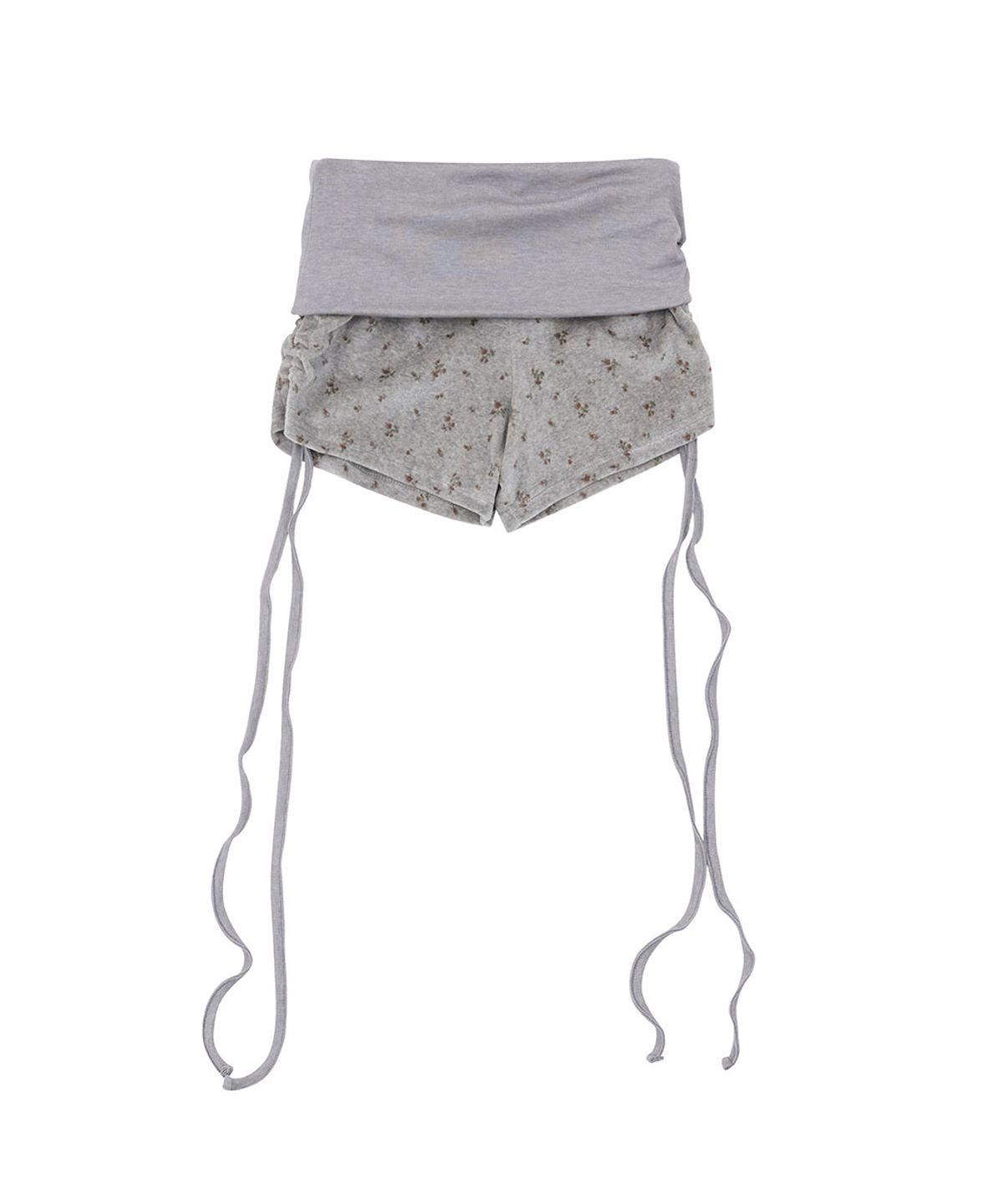 노 엑스트라 터치(NO EXTRA TOUCH) Velvet Shirred Belted Micro Shorts (Gray) / 26SMSP002GR