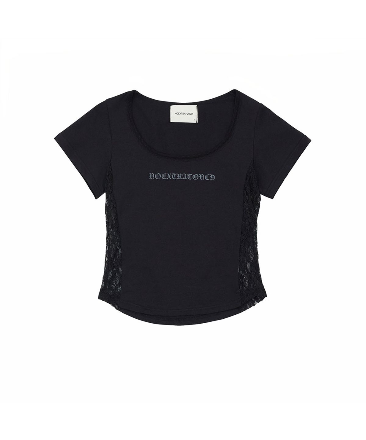 노 엑스트라 터치(NO EXTRA TOUCH) Side Lace Short Sleeve T-shirt (Black) / 26SMTS003BK