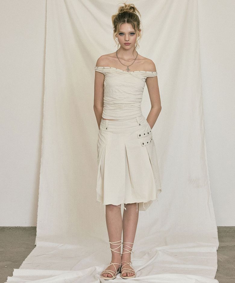 Dyed Snap Stud Midi Skirt (Ivory) / 26SMSK001IV