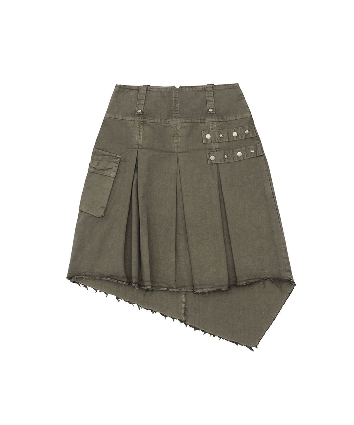 노 엑스트라 터치(NO EXTRA TOUCH) Dyed Snap Stud Midi Skirt (Khaki) / 26SMSK001KH