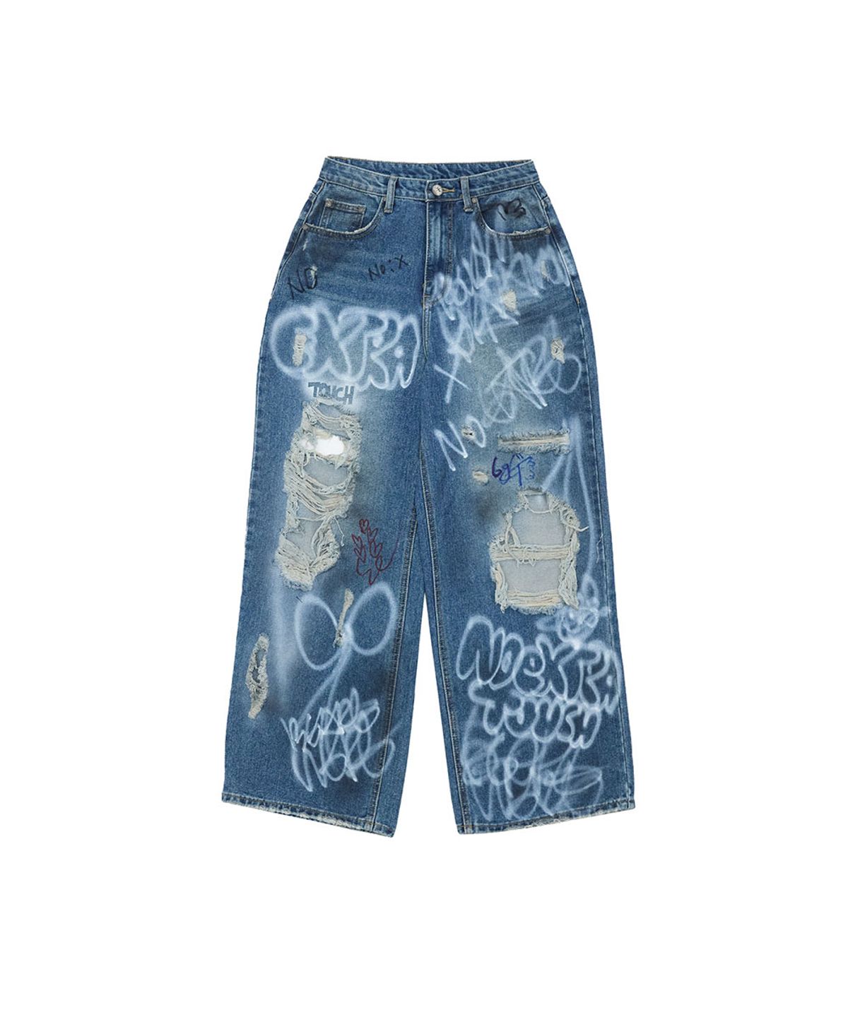 노 엑스트라 터치(NO EXTRA TOUCH) Hand-painted distressed denim pants (blue) / 26SMPT001BL