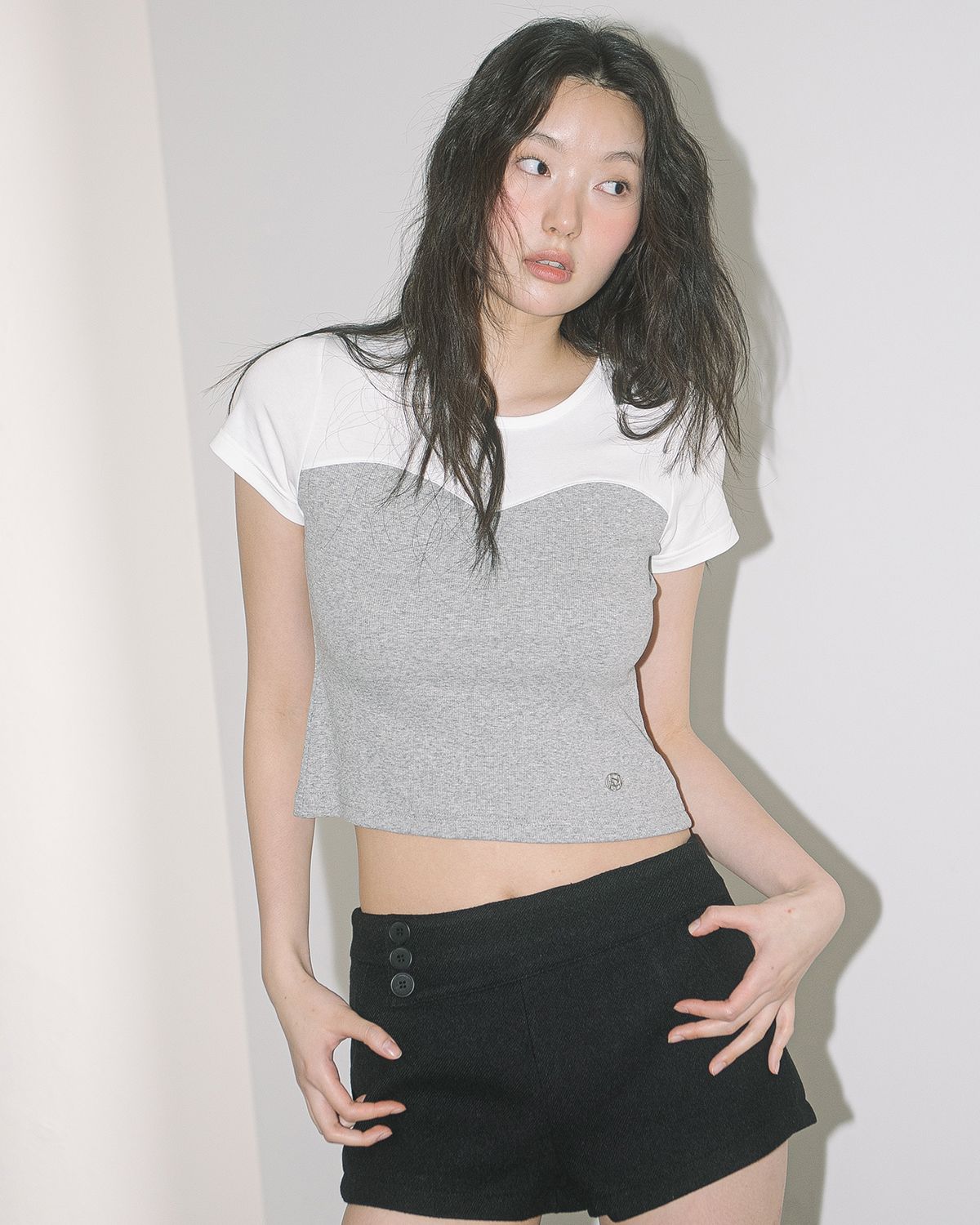 해비즘(HAVISM) BUSTIER S/S TEE(WHITE/GREY)