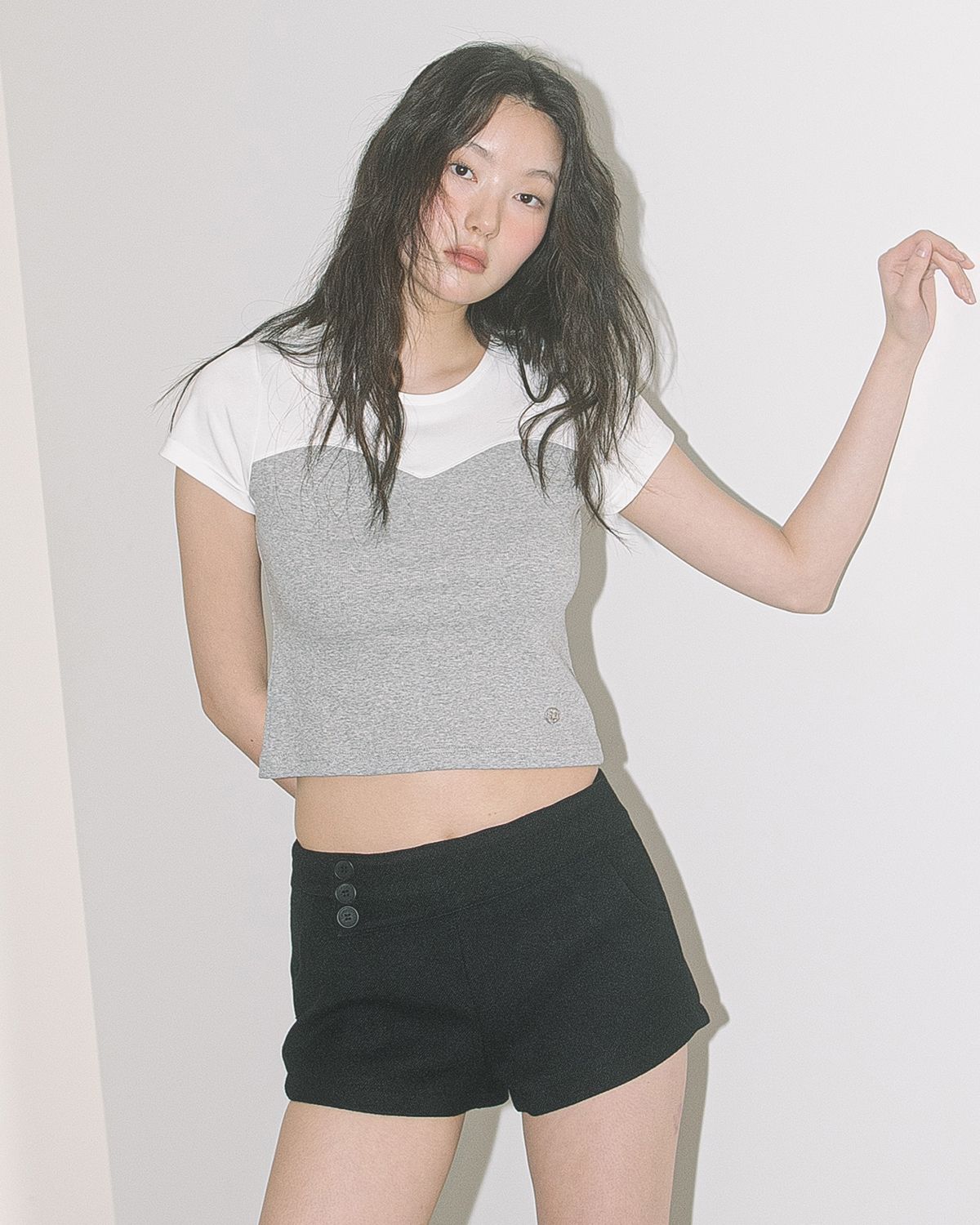 해비즘(HAVISM) BUSTIER S/S TEE(WHITE/GREY)
