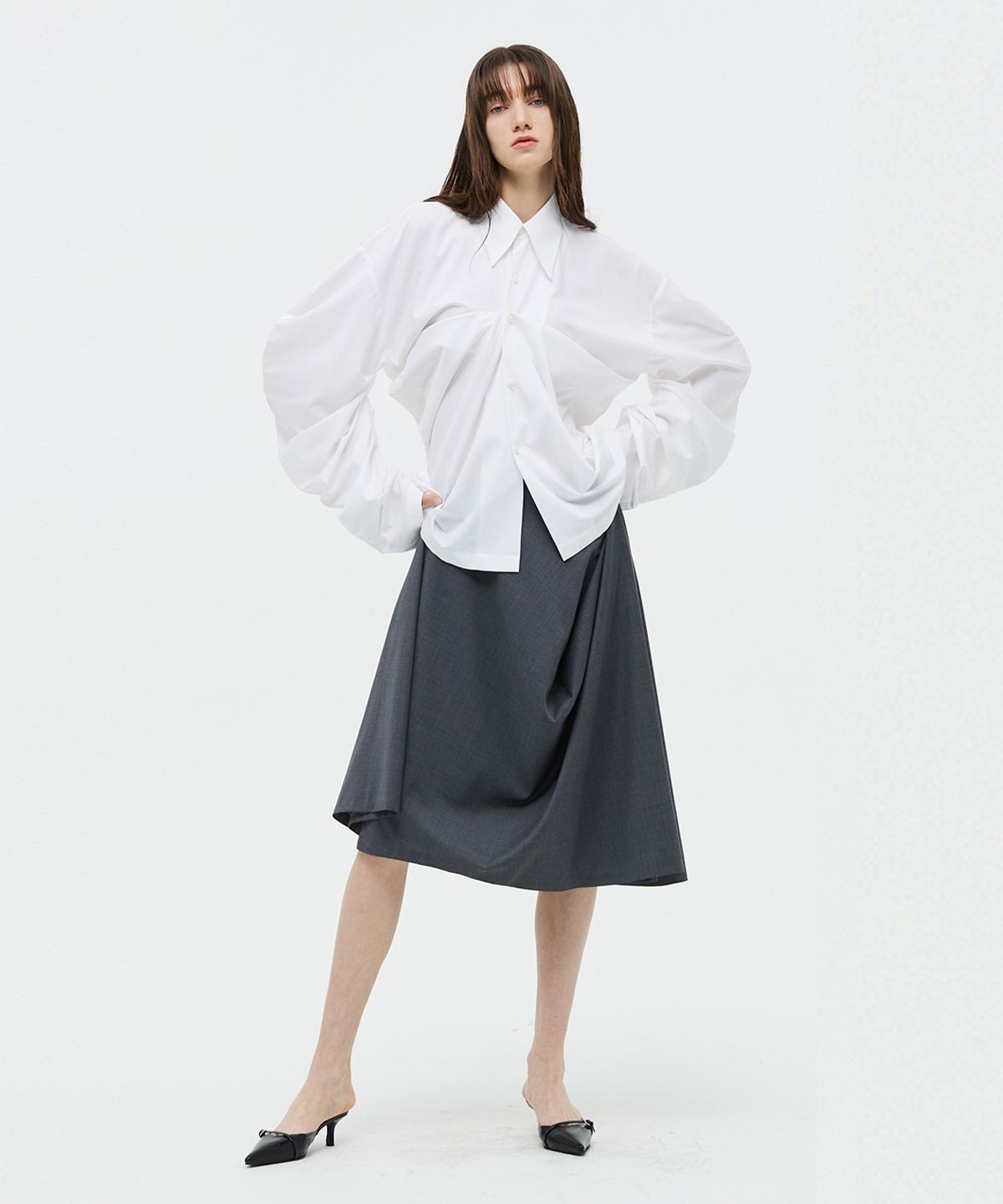 베데르미(VEDERMI) Asymmetric Draped Midi Skirt