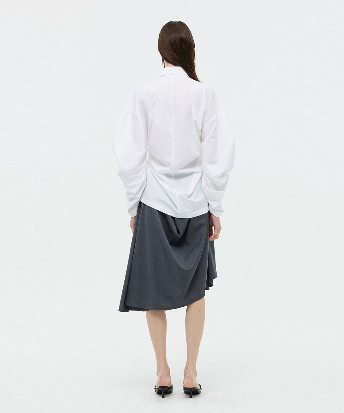 베데르미(VEDERMI) Asymmetric Draped Midi Skirt