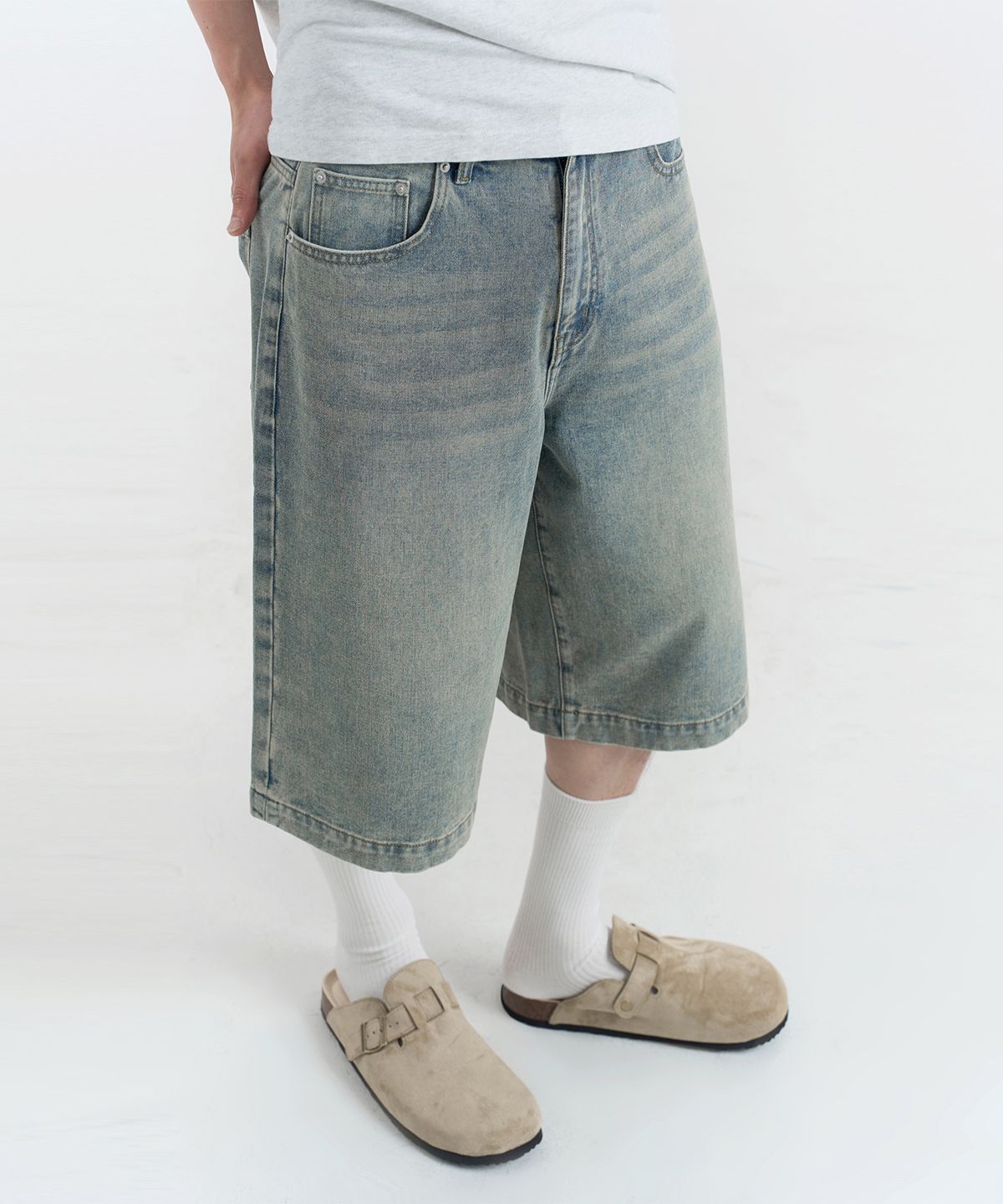 노페이머스(NOFAMOUS) 11.5oz Bermuda Denim Shorts (Yellow Blue)